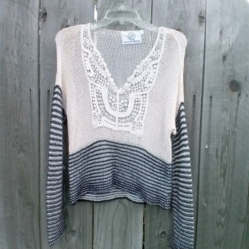 SLOANE ROUGE Sweater Womens Size XS Ivory Black Knit Dolman Long Sleeve